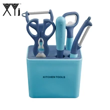 Xyj нержавеющая сталь+ PP ножницы консервные открывалки овощечистка фруктов ножи для очистки овощей 6 шт. набор аксессуары для приготовления пищи с держатель кухонных инструментов