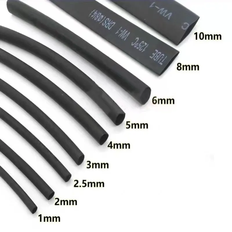 Cable de bobinado de manga Tubo Termocontraíble termorretráctil para reparación de conectores, color negro, 5/1 metros, 1, 2, 3, 5, 8 y 10mm de diámetro