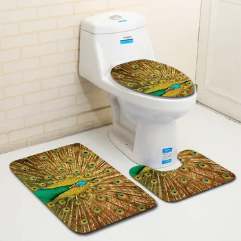 

Peacock Bath Mats Set for Toilet U Type Mat Home Decor Foot Rug Microfiber Bath Carpet Pedestal Rugs Lid Toilet Cover