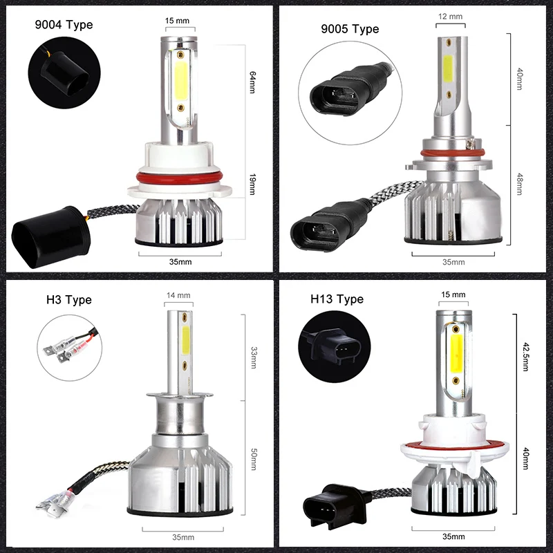 Hillpow Автомобильный светодиодный лампы светодиодные для фар H4 H7 светодиодный H11 H8 HB4 H1 H3 HB3 9006 9007 H13 Авто V3 72W фары для 10000LM автомобиля 6500 к налобный фонарь