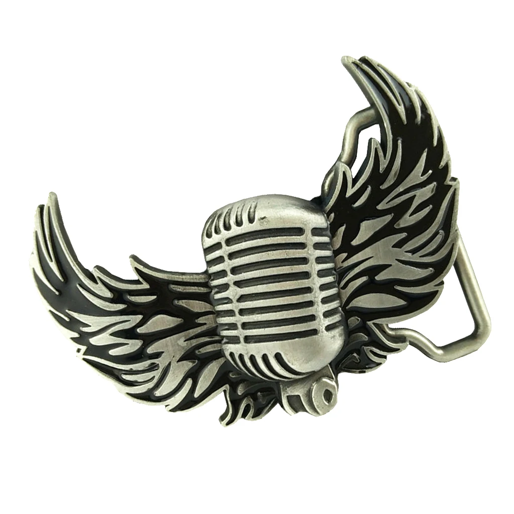 Flying Wings Belt Buckle Metal Mens Music Microphone Hip Hop Fashion Vintage