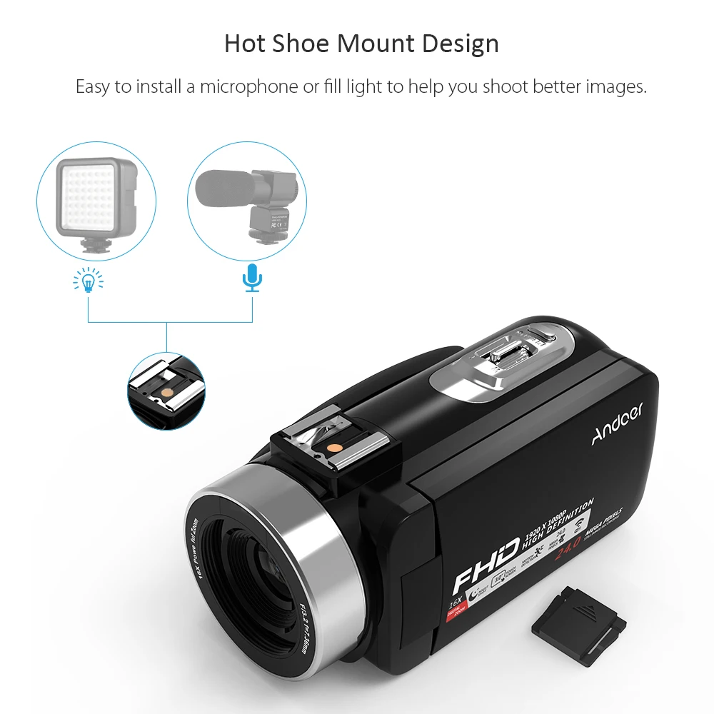 Andoer 1080P HD WiFi цифровая видеокамера+ 0.39X широкоугольный объектив 16X зум 3," lcd сенсорный экран ИК ночного видения Видеокамера