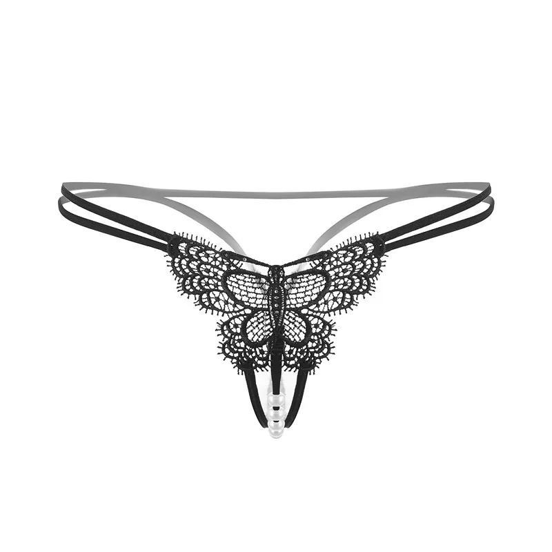Women Sexy Crotchless Pearl Thong Ladies Openwork Translucent Mesh 