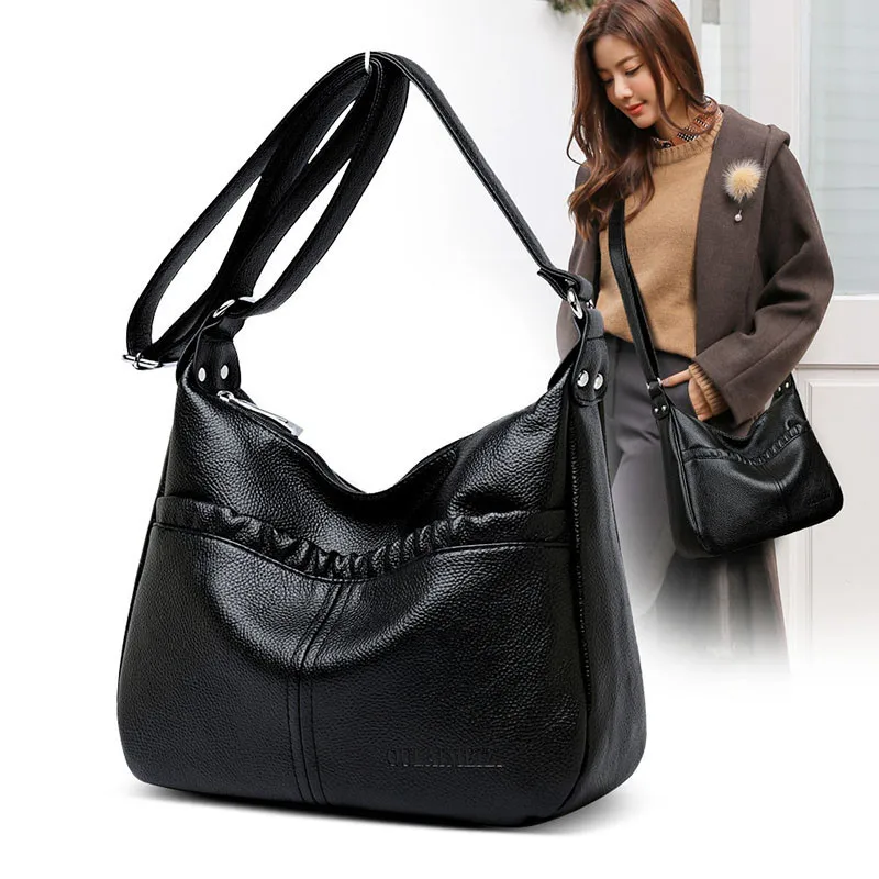 

Simple Black Female Messenger Bag Casual Designer High Quality Soft Leather Women Shoulder Bags for Ladies Crossbody Handbags