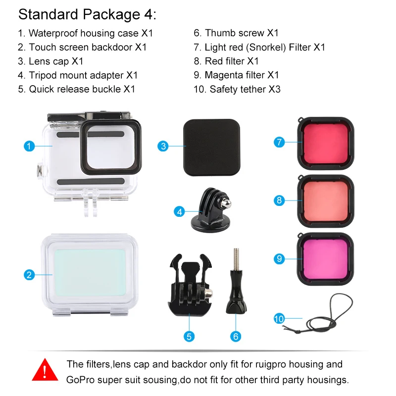 60 м подводный дайвинг водонепроницаемый корпус чехол+ погружение цветной объектив фильтр комплект для GoPro Hero 5 6 7 Черный Камера go pro Аксессуары - Цвет: standard Package 4