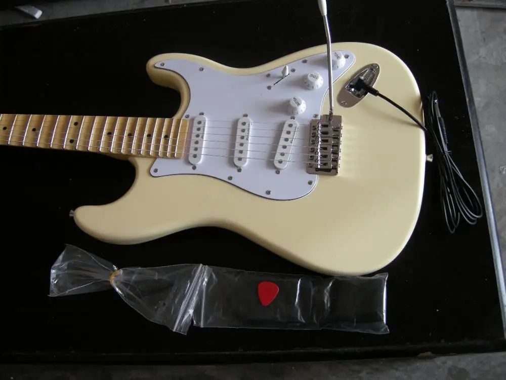 

China guitar factory custom 100% new Scalloped fingerboard cream color ST 6 string Free shipping Big headstock electric guitar