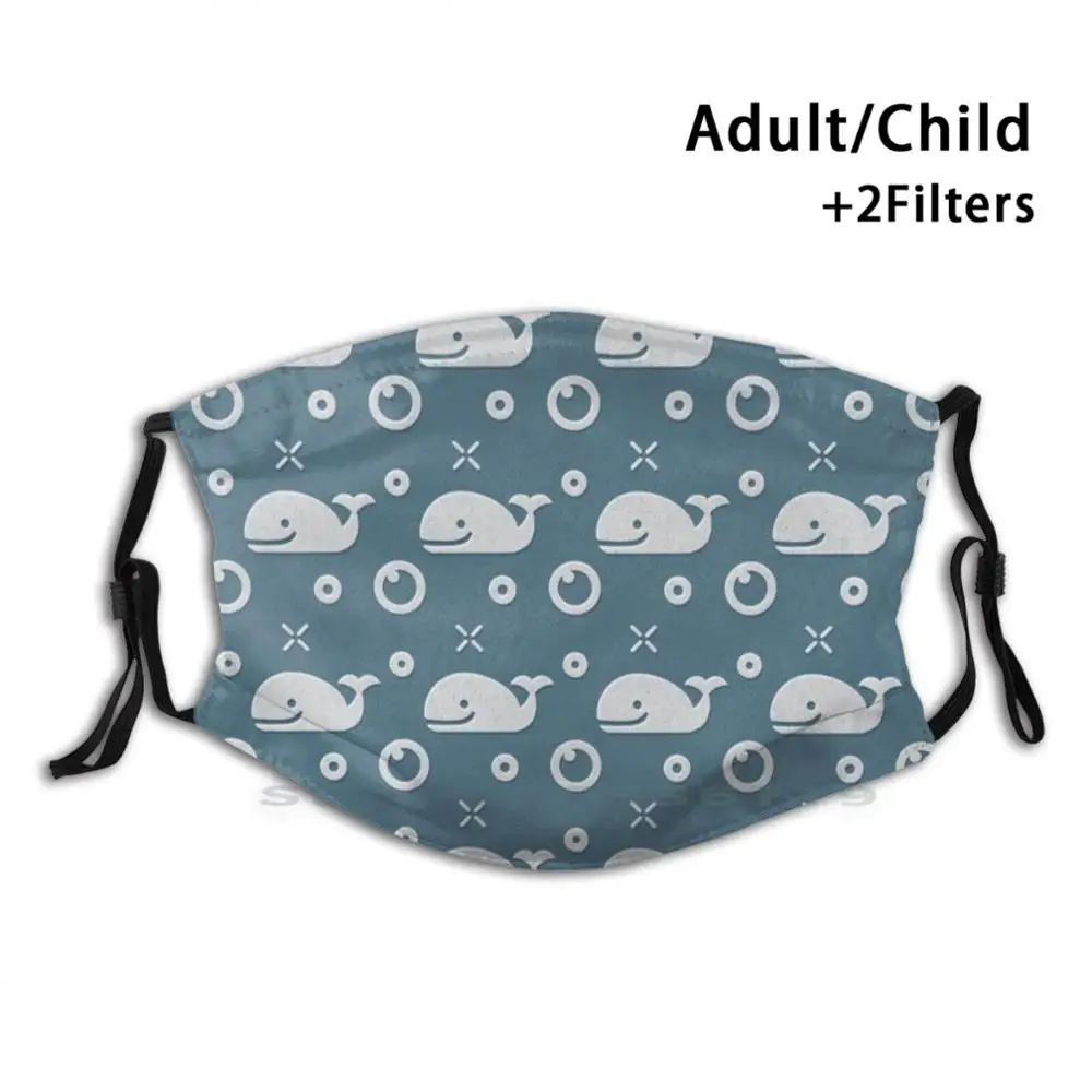 

Whale Pattern Cute Reusable Mouth Face Mask With Filters Kids Save The Whales Ocean Sea Animals Blue Water Bubbles Marine Life