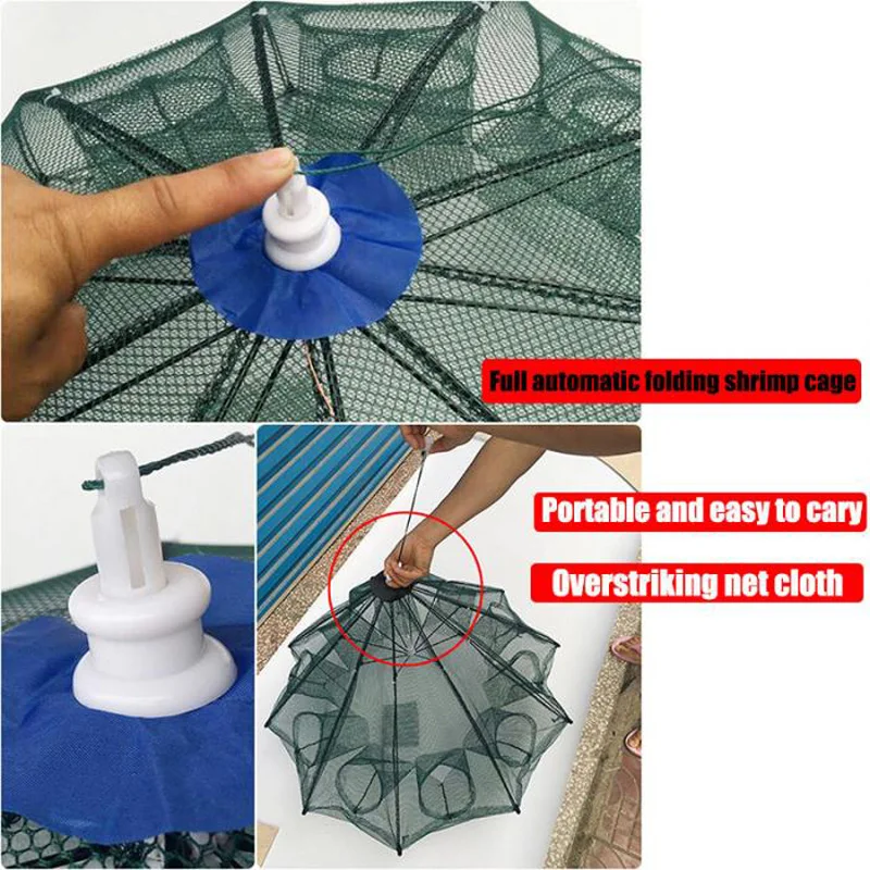 Automatic Fishing Net Fishing Trap Portable Folding crayfish catcher Mesh Trap Cage with Ring for Fish 4/6/8/10/12/16/20Hole fishing traps crayfish catcher fishing net