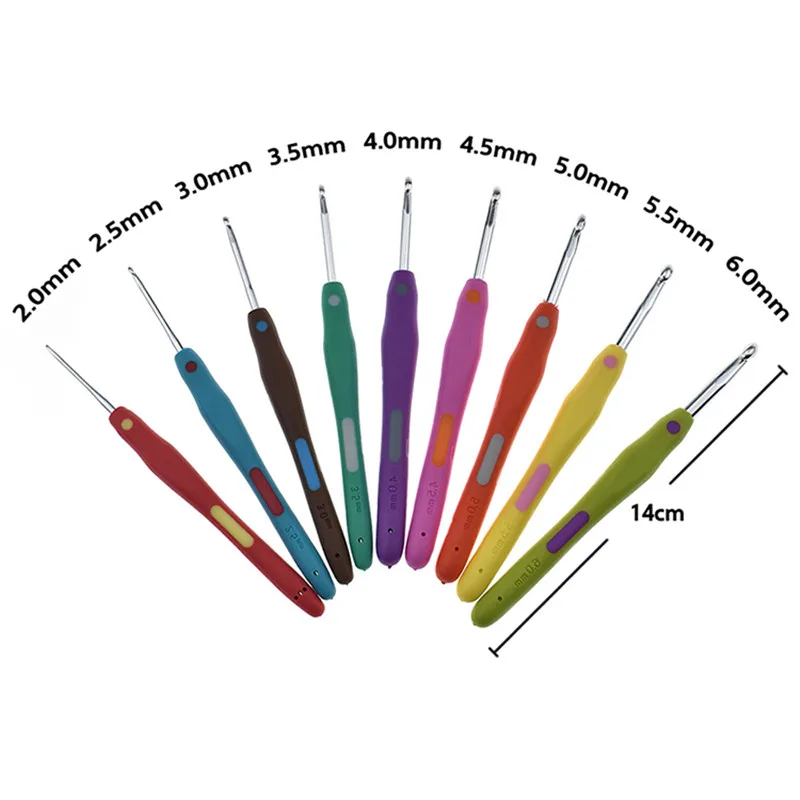 9Pcs Premium Crochet Hooks Set Ergonomic Soft Grip Handles for Arthritic Hands 2.0-6.0mm Hooks For Crochet DIY Knitting Tools