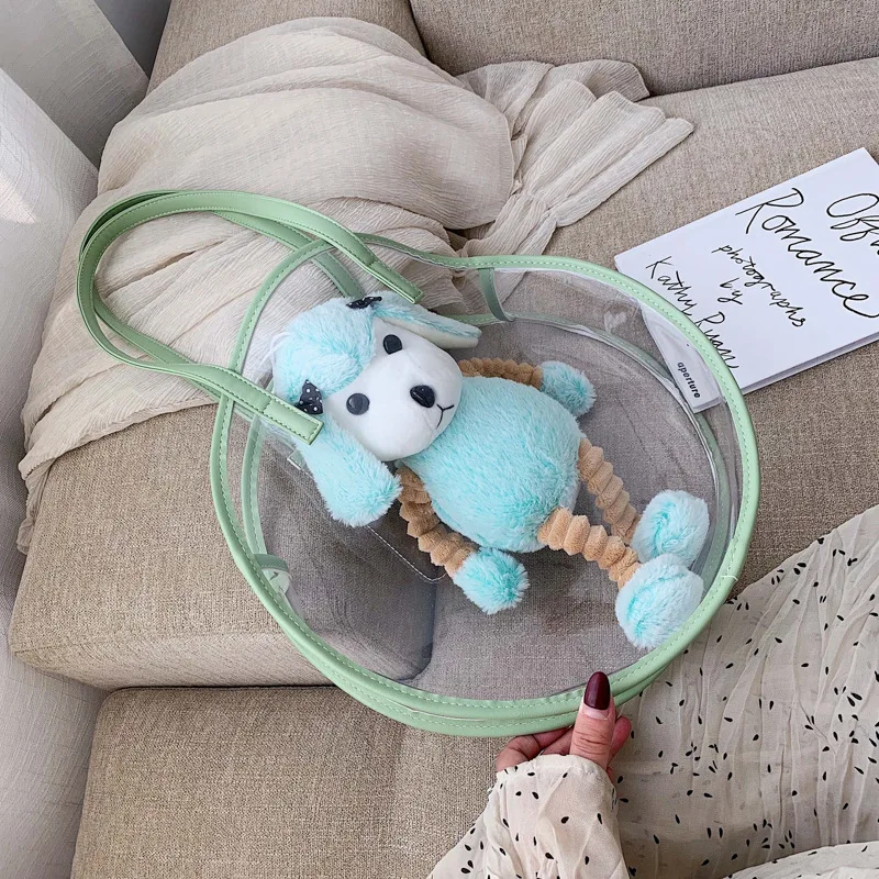 

2019 new round large capacity transparent pillow bag adorable dog plush shoulder slung bag