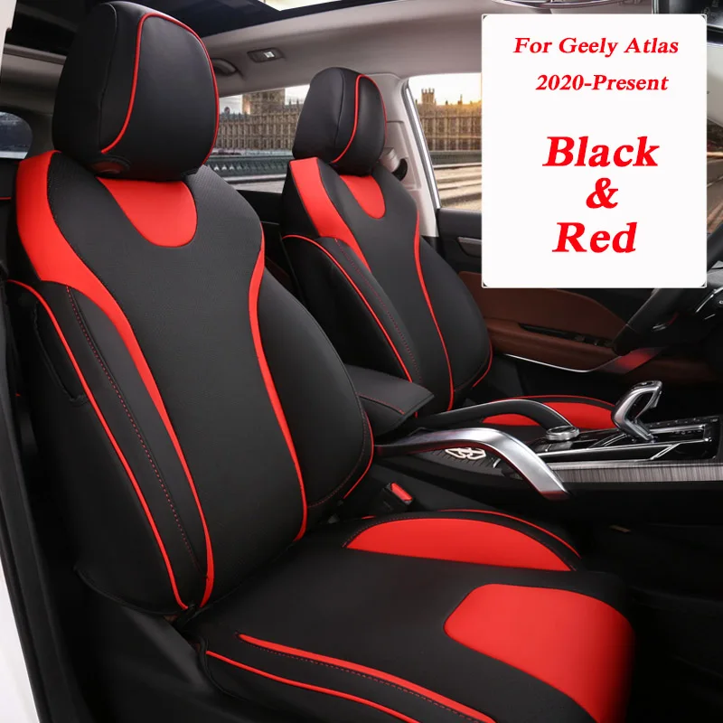 black red Чехлы для автомобильных сидений, набор кожаных чехлов для Geely Atlas,-Н. В., автомобильные Чехлы, стильные Защитные подушки для сидений, внутренние аксессуары - Название цвета: black red