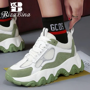

RIZABINA Real Leather Women Sneakers Fashion Casual Women Vulcanized Shoes Thick Bottom Round Toe Female Footwear Size 35-40