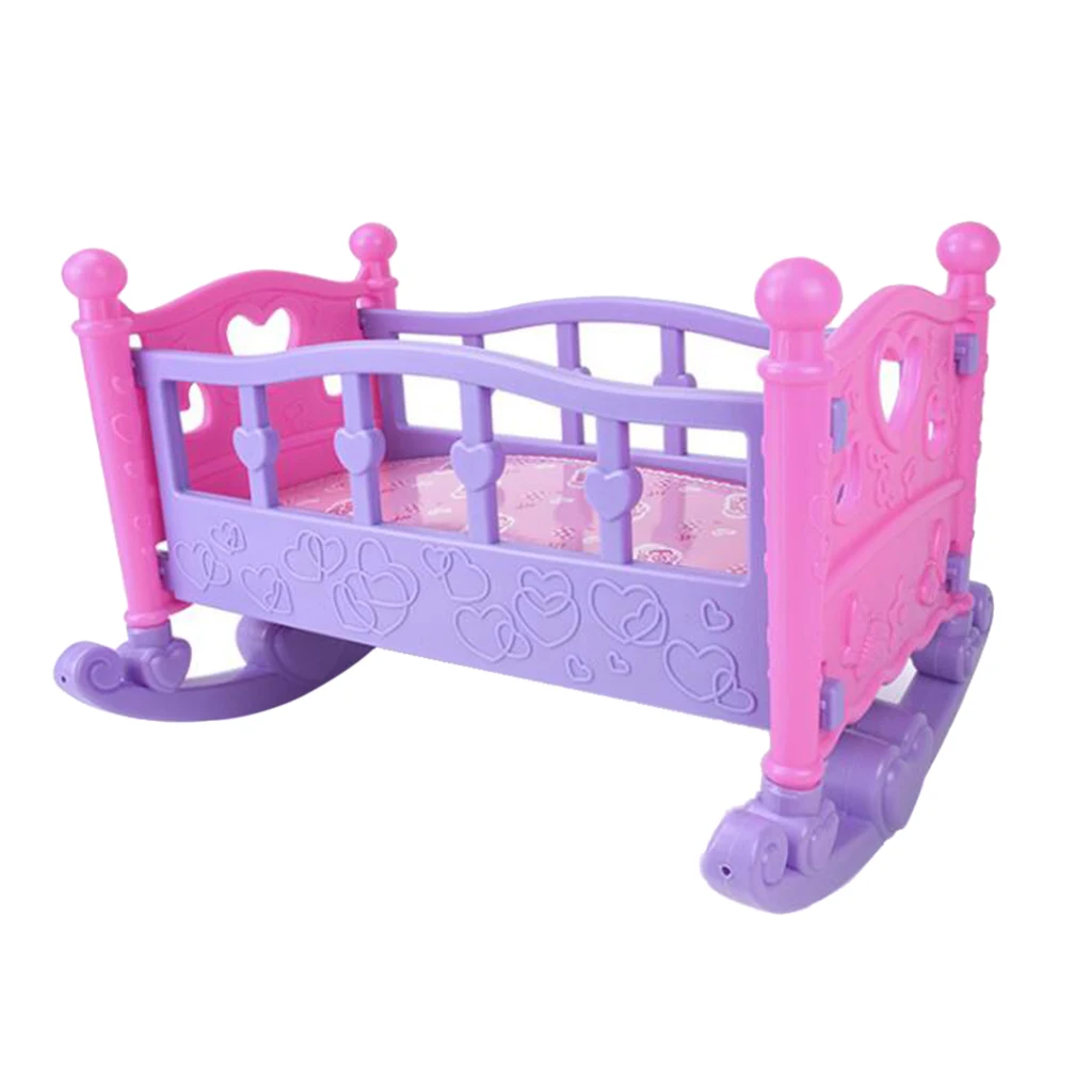 1pc Baby Doll Rocking Bed Toy Crib Infant Carriage Girls Gift For Role Play