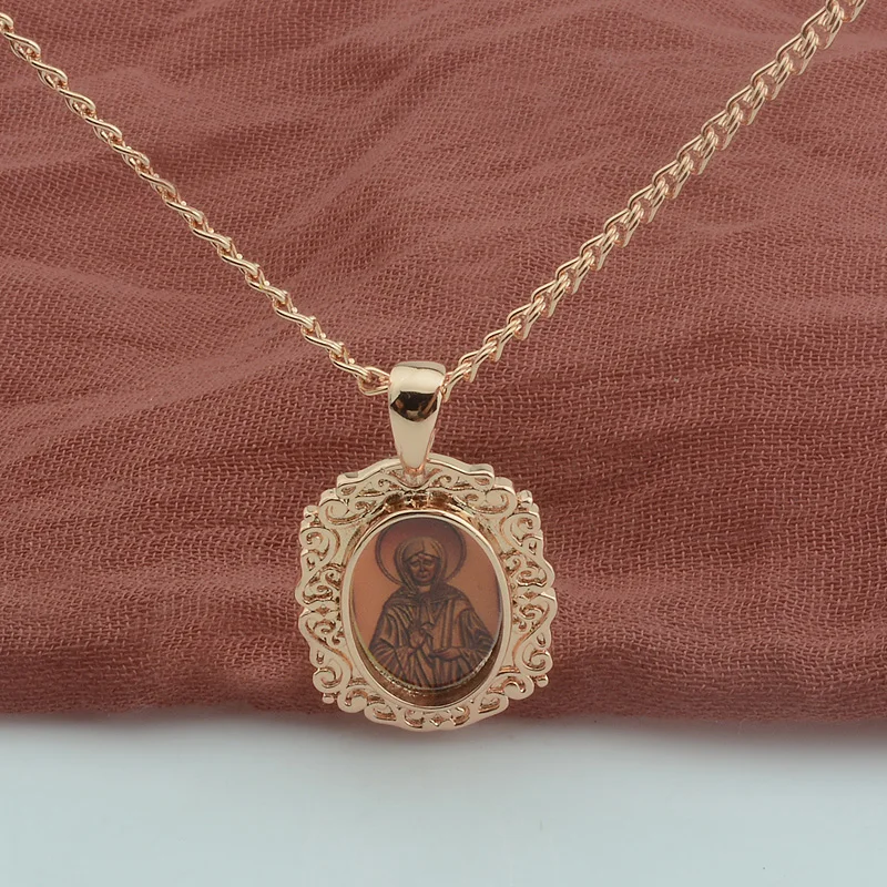 

FJ Women 585 Rose Gold Color Icon Matron Pendant Chains Necklace