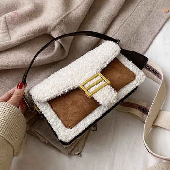 

Designer Fashion Female Shoulder Bag Ins Chic Flax Fur Women Handbag and Purse Wide Strap Shoulder Crossbody Bags High Quality