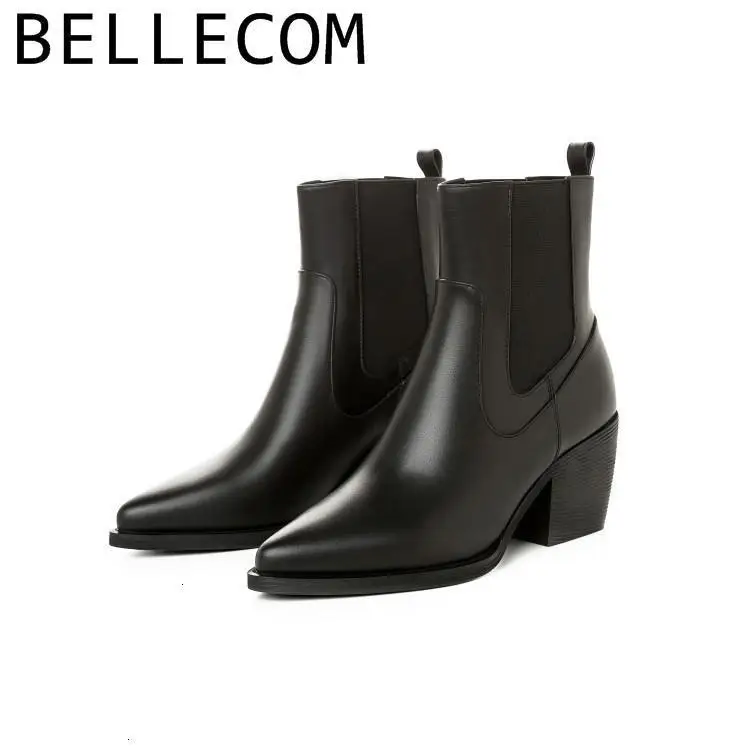 

BELLECOM Suede Fine-heeled Mid-boot Tip High-heeled Women's winter high heel sock Boots for women zapatillas woman shoes