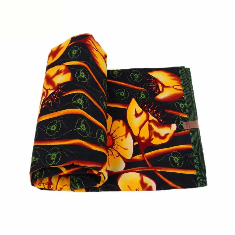 

Veritable Guarantee Real Dutch Wax Orange Flower Print Fabric African Real Dutch Wax 6Yards