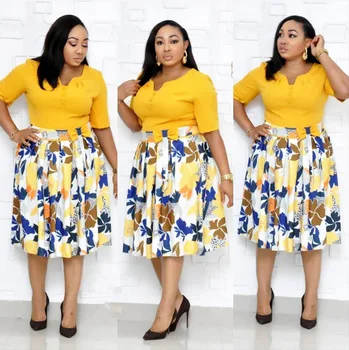 

2020 African Dresses For Women Elegent Fashion Style African Lady Dress Plus Size Knee-length Midi Dress L-3XL Africa Clothing