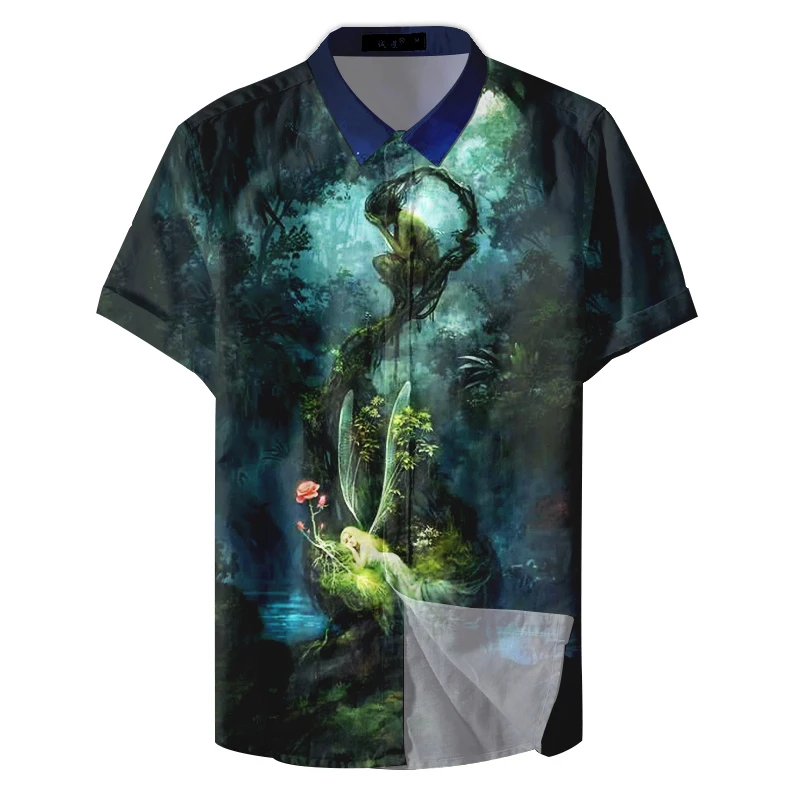 

Ethnic Style Printed Men Short Sleeve Beautiful Dream Pattern Casual Shirt