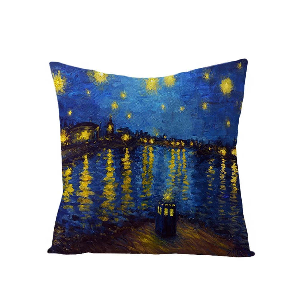 Наволочка Tardis Dr Doctor Who Police Box Van Gogh Starry Ночная Подушка Обложка 45x45 см (с одной
