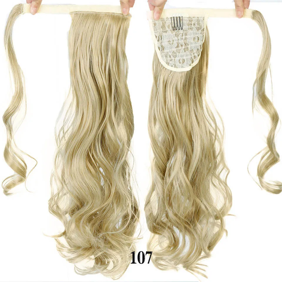 24 дюймовые Длинные Накладные Синтетические прямые Конские хвосты для женщин, натуральные накладные волосы на заколках, накладные волосы блонд - Цвет: 107