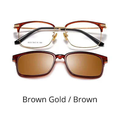 TWO Oclock Polarized Sunglasses Magnetic Clip On Glasses Frame 2 In 1 Nearsighted Myopia Prescription Sunglass Customize Z8033 - Цвет линз: Brown Gold-Brown