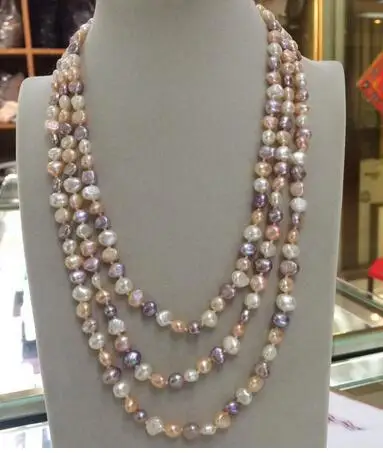 

SUPER Long 7-8mm white pink Purple Baroque freshwater pearl necklace 60“