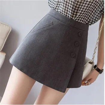 

2019 New Korean High Waist A-Line Single Breasted Shorts Skirts Womens Fashion Elegant Shorts Black/Gray