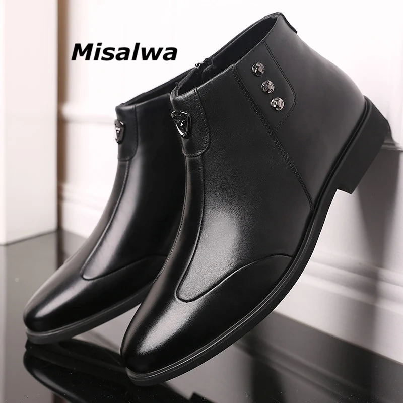 Мужские теплые кожаные ботинки Misalwa, черные военные Ботильоны на молнии с высоким берцем, удобные кроссовки больших размеров 38 48 для осени и зимы|Ботинки|   | АлиЭкспресс