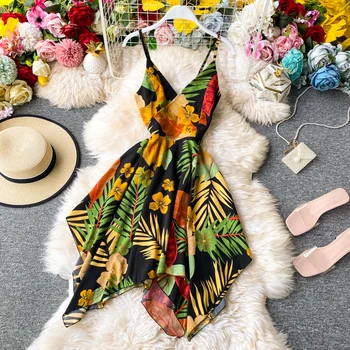 

2020 Summer New Holiday Sea Holiday ins Hot Sexy Fashion Spaghrtti Strap Women Long V-neck Dress