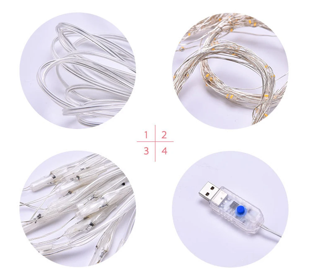 5M-10M/50-100 USB leds Silver Wire LED String lights Holiday lighting Fairy Garland For Christmas Tree Wedding Party Decoration