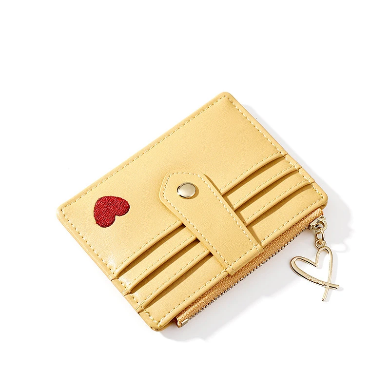 New Love Pattern Women ID Card Holders Fashion Credit Card Holder PU Leather Slim Bank Card Case Organizer Wallet Zipper Purses - Цвет: 928635 Yellow