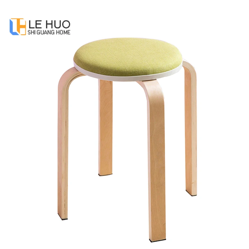 

Linen Stool Soft Seat Chairs Wooden Round Compact Stackable Dining Stool for Dining Room Furniture with 4 Stable Legs