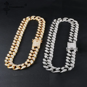 

1.2cm Hip Hop Iced Out Crystal Miami Cuban Chain Gold Silver Necklace Hot Selling Cuban Link Chain For Men Rapper Jewelry Gifts