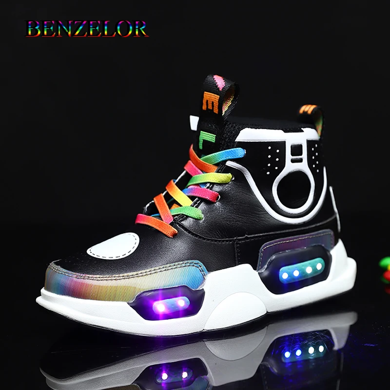 BENZELOR Shining High Top led shoes kids shoes girls children boys light up luminous sneakers glowing illuminated lighting