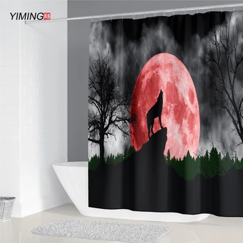

180x200cm bathroom waterproof shower curtain moonlight wolf printing polyester home decoration curtain with hook