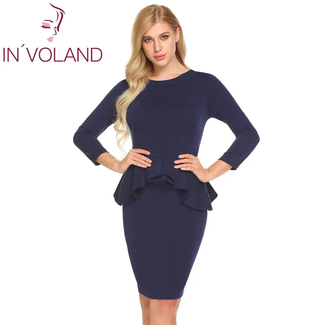Женское офисное платье карандаш OL для девушек Vestido с круглым вырезом длинным
