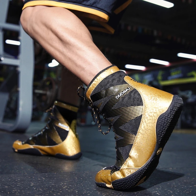 

2020 Professional Fighting Wrestling Shoes Men Gold Anti Slip Boxing Sneakers Big Size 39-47 Breathable Comfortable Boxing Shoes