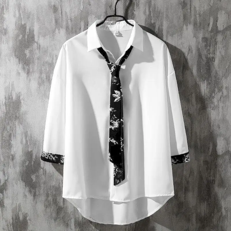 Spring Summer Button Down Shirts For Men Bow Tie Shirt Male Long Sleeve Pen Original Design Five-color Flower White Top long sleeve shirt men casual shirt