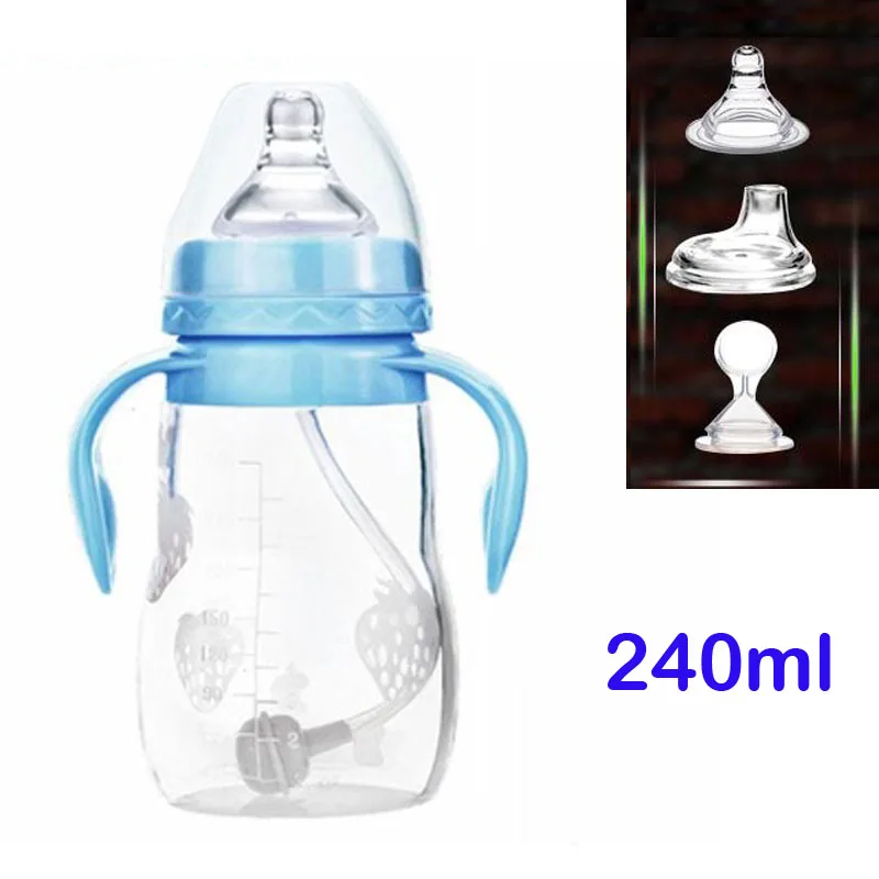240ml Bluex3 Nipple Младенческая Детская соковыжималка бутылочка для кормления 240 мл пищевая добавка бутылка для растительного фруктового кормления ложка для риса бутылочка для каши детские блюда - Цвет: 240ml Bluex3 Nipple
