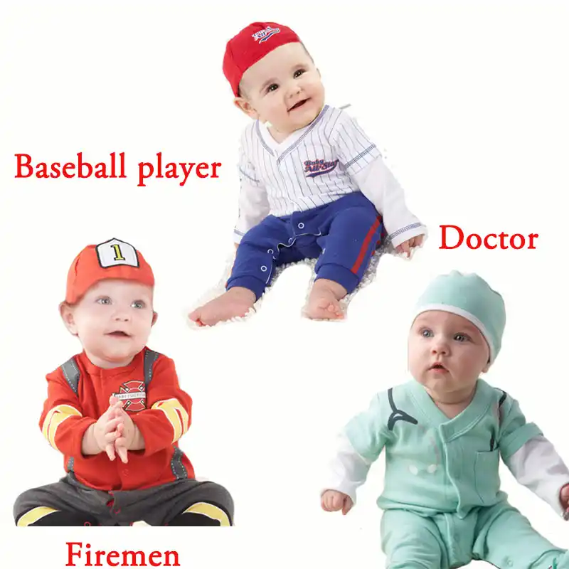 Infantile Bebe Cosplay Pompiers Docteur Combinaison Costume Coton Nouveau Ne Garcons Soldat Baseball Joueur Barboteuses Avec Chapeau Enfant En Bas Age Tenue Aliexpress