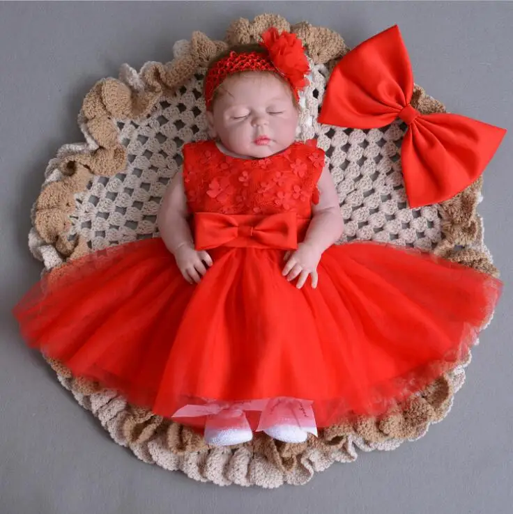 with Headband Платье для крещения для маленьких девочек кружевное платье с фатиновой юбкой для дня рождения детская одежда для свадебной вечеринки Крестильная одежда для новорожденных+ повязка на голову - Цвет: with Headband