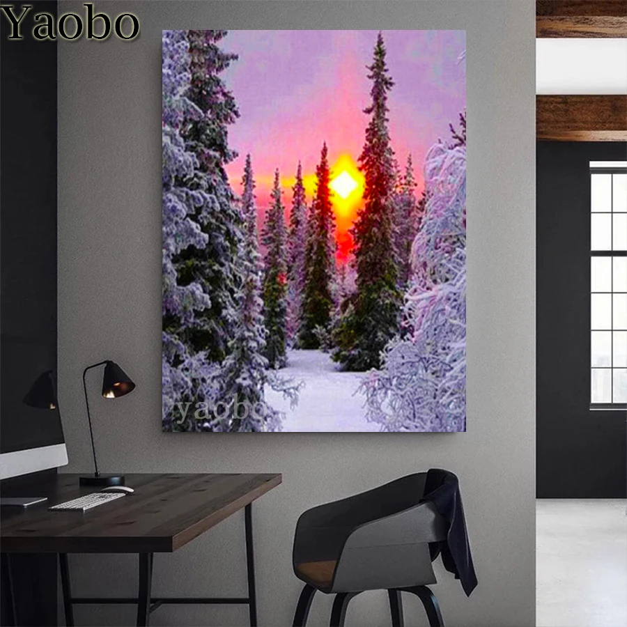 5D Diamond Painting Kit Winter Snow Forest Sunrise Diamond Embroidery Full Square Drill Beaded DIY Rhinestones Art Home Decor