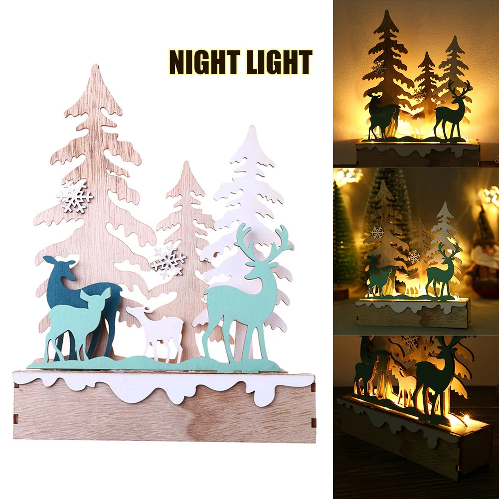 

Cute Christmas Table Top Decorations Exquisite Christmas Wooden Christmas Tree Elk Ornaments with Light J99Store
