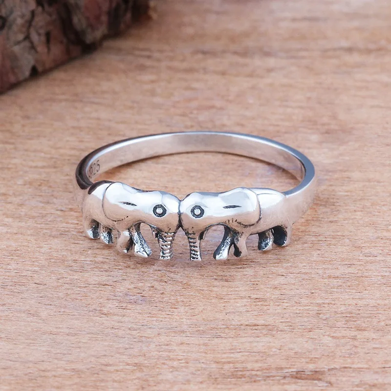 Модное женское кольцо POFUNUO Lucky 3D Elephant с двойным рисунком в стиле ретро красивое