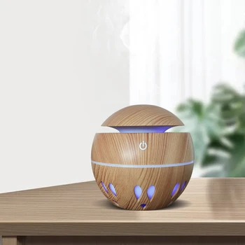 

Air Humidifier 130Ml Aroma Essential Oil Diffuser with Wood Grain 7 Color Changing LED Lights for Office Home
