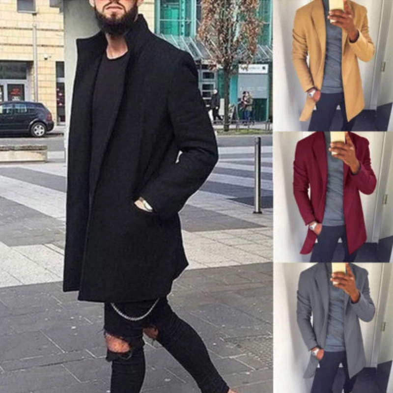 M-XXXL Autumn Winter Men Casual Coat Thicken Woolen Trench Coat Business Male Solid Classic Overcoat Medium Long Jackets Tops M-XXXL Autumn Winter Men Casual Coat Thicken Woolen Trench Coat Business Male Solid Classic Overcoat Medium Long Jackets Tops