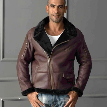 

8016 high quality super warm genuine sheep leather jacket mens big size B3 shearling bomber military fur jacket