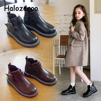 

Autumn New Kids Princess Boots Children Pu Leather Boots Baby Girls Ankle Boots Black Brand Shoes Fashion Warm Boots Soft Shoes