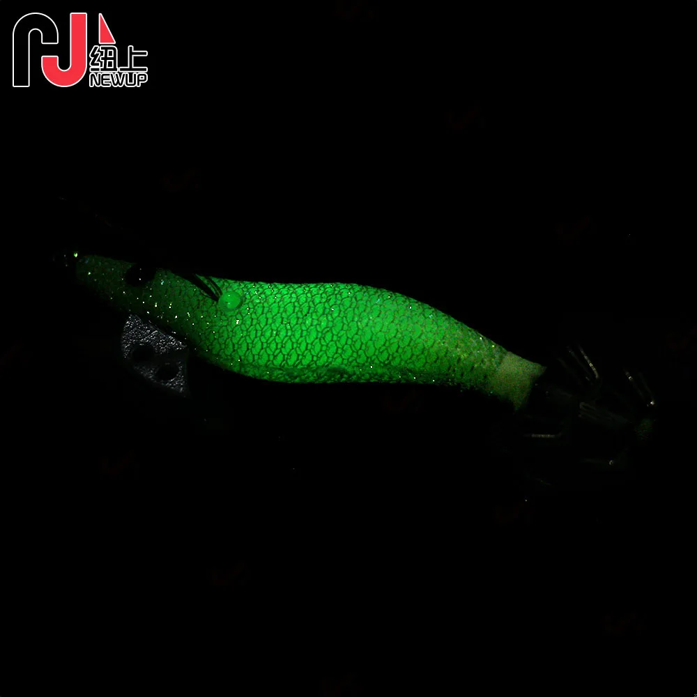 Description Picture 2 of itemNEW UP 1PCS Fishing Lure Luminous Squid Jigs White Glow Wood Shrimp with Octopus Squid Jig Hooks Cuttlefish